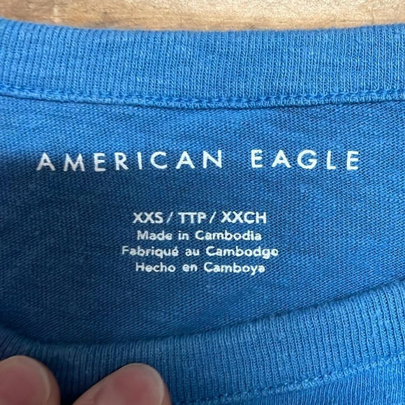 American Eagle Outfitters size XXS Blue Relax Fit Flutter Short Sleeve T-shirt - Picture 2 of 6